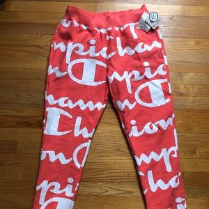 Champion All-Over Logo sweatpants LARGE CORAL NWT